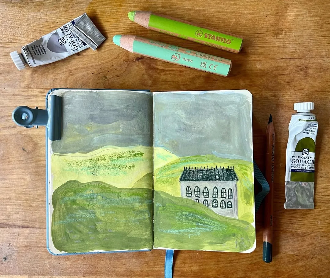 Beeld bij ‘Small sketchbook drawing whit @royaltalens gouache, @stabilo woody 3 in 1 and pencils ..’