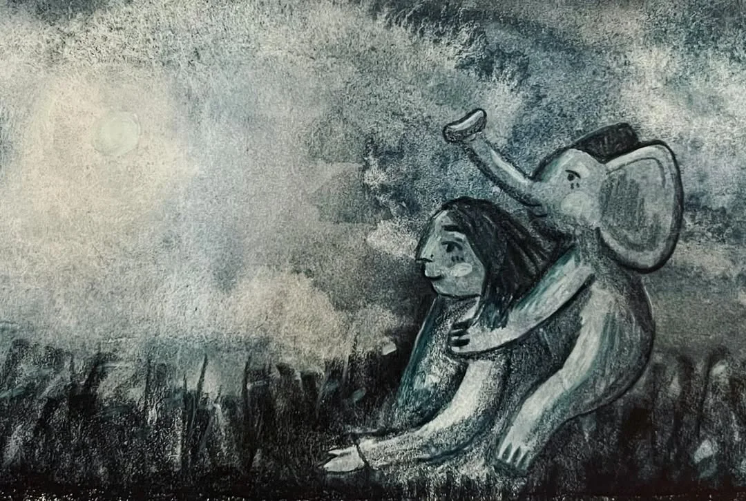Beeld bij ‘The gras tickles the belly of the elephant.’