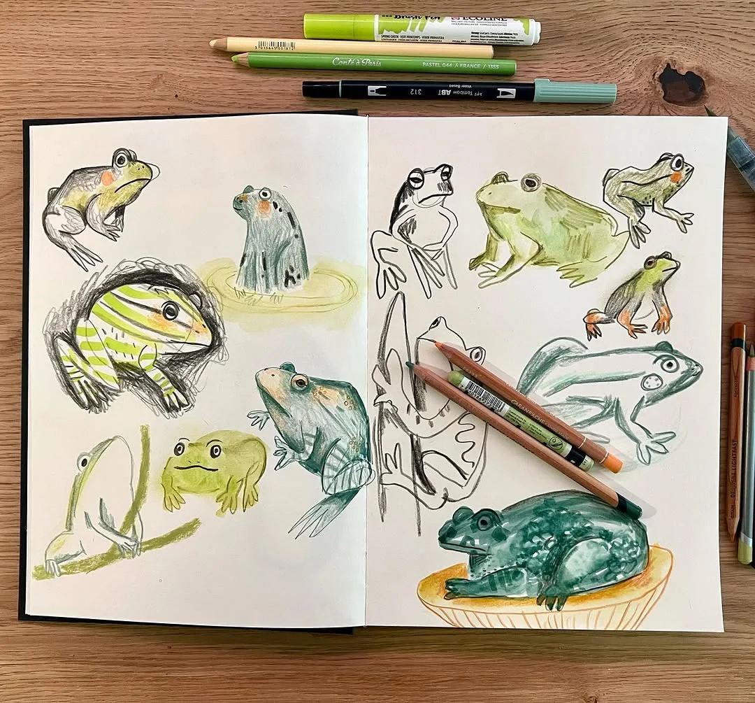 Beeld 1 van 5 bij ‘Just wrapped up an awesome Patreon lesson with @emmacarlisle_ 🎨🐸 Spent 1 to 5 minutes on frog…’