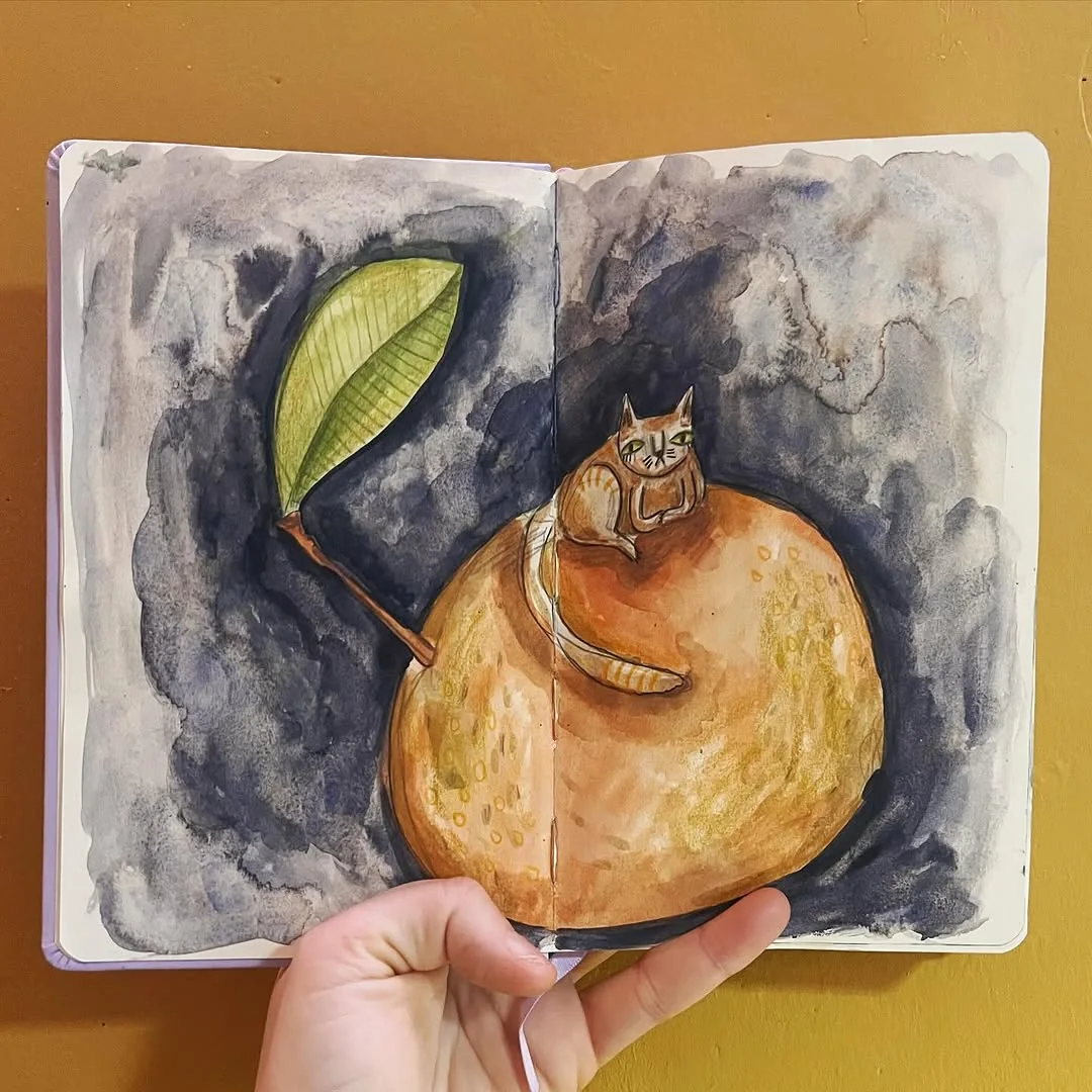 Beeld 1 van 2 bij ‘Small cat or big orange?🍊 Mixed media landscape.’