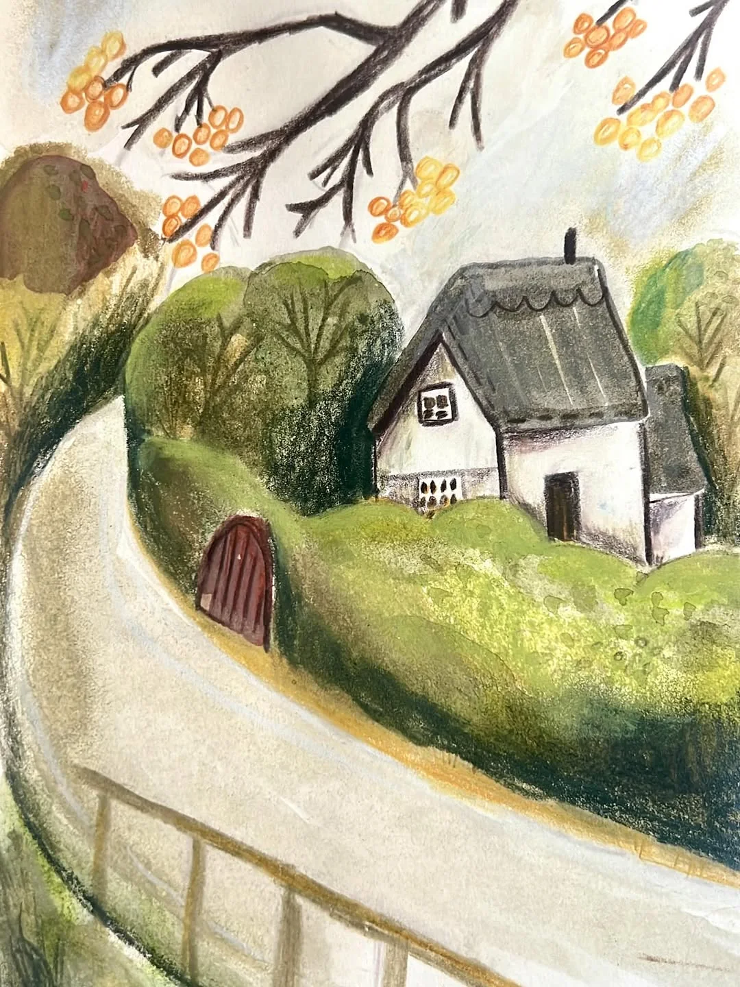Beeld 1 van 5 bij ‘Looking forward to autumn 🍂🏡✨ A winding road, a hidden little house, and the first signs of a…’